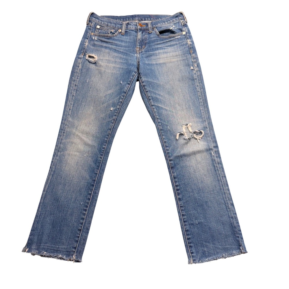 Madewell Slim Boyjean Distressed Raw Hem Blue Denim Jeans Size 25